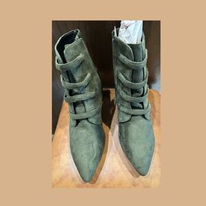 Women’s Faux Suede Olive Green Boots, never worn size 12W